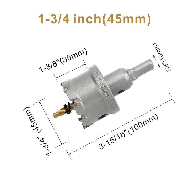 dashap 1-3/4''(45mm) TCT Hole Saw Kit,Tungsten Carbide Hole Saw Drill Bit with Titanium-Plated Pilot Drill bit for Hard Metal,Alloy,Aluminum,Stainless Steel,Plastic,Iron - Image 2